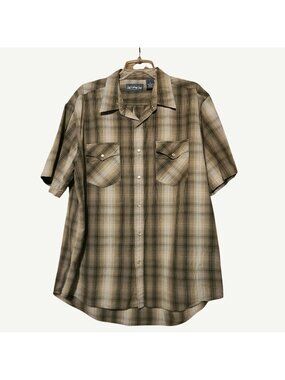 Vintage Western Shirt with Pearl Snaps Wing Tip Collar XL Short Sleeves